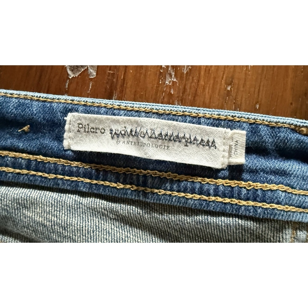 Anthropologie Pilcro Slim Boyfriend Jeans 27 Tapestry Patch Boho Stretch Denim - Picture 4 of 11